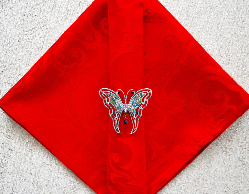 Cloth Dinner Napkins Versailles Chopin Damask Jacquard Polyester 20x20 Red