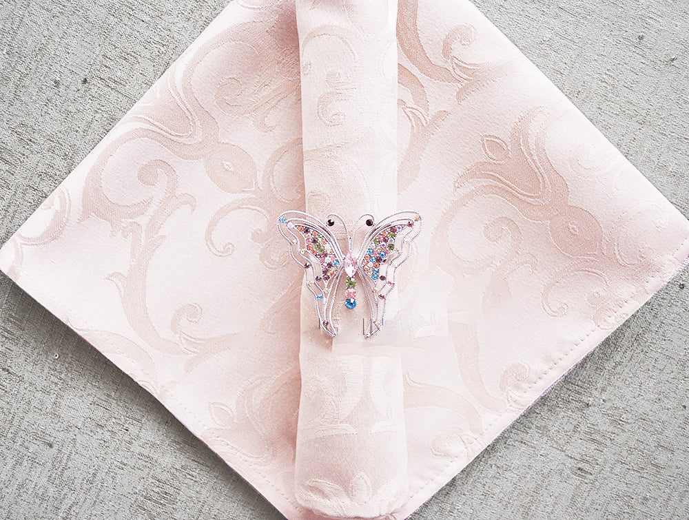 Cloth Dinner Napkin Versailles Chopin Damask Jacquard Polyester 20x20 Blush Pink/Rose Gold