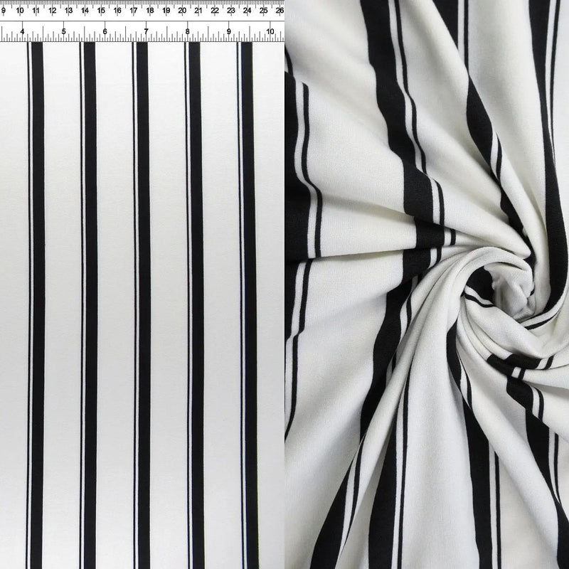 1 Yard Brushed DTY Vertical Stripe Print Knit Fabric 170 GSM, 58/60'' Wide Polyester Spandex Blend Cream