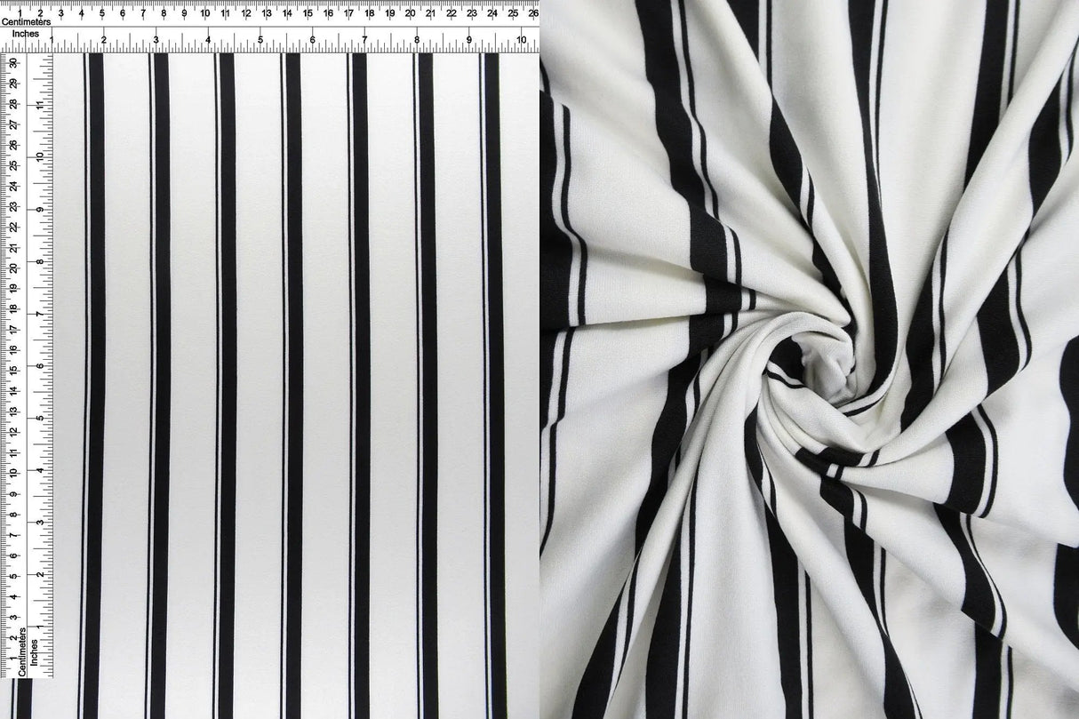 1 Yard Brushed DTY Vertical Stripe Print Knit Fabric 170 GSM, 58/60? Wide Polyester Spandex Blend Cream
