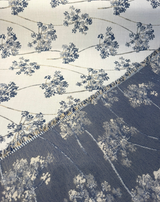 Sunbrella Stem Denim Solution-Dyed Acrylic Fabric - Navy Blue Floral Stems, 54" Width (1 Yard)