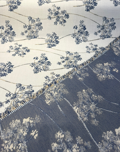 Sunbrella Stem Denim Solution-Dyed Acrylic Fabric - Navy Blue Floral Stems, 54" Width (1 Yard)