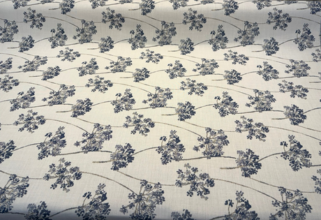 Sunbrella Stem Denim Solution-Dyed Acrylic Fabric - Navy Blue Floral Stems, 54" Width (1 Yard)