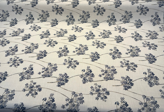 Sunbrella Stem Denim Solution-Dyed Acrylic Fabric - Navy Blue Floral Stems, 54" Width (1 Yard)