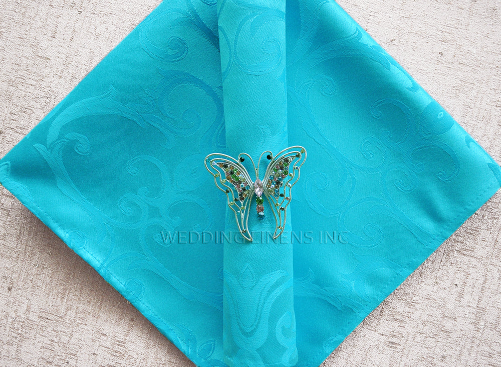 Cloth Dinner Napkin Sample 20x20 Versailles Chopin Damask Jacquard Polyester Turquoise