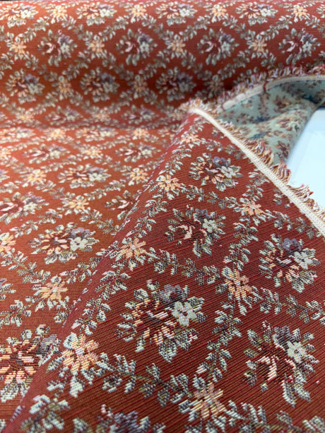 Gladys Salsa Red Flame Frame Floral Bouquet Polyester Cotton Fabric - Red Floral Bouquet Tapestry, 54" Width (1 Yard)