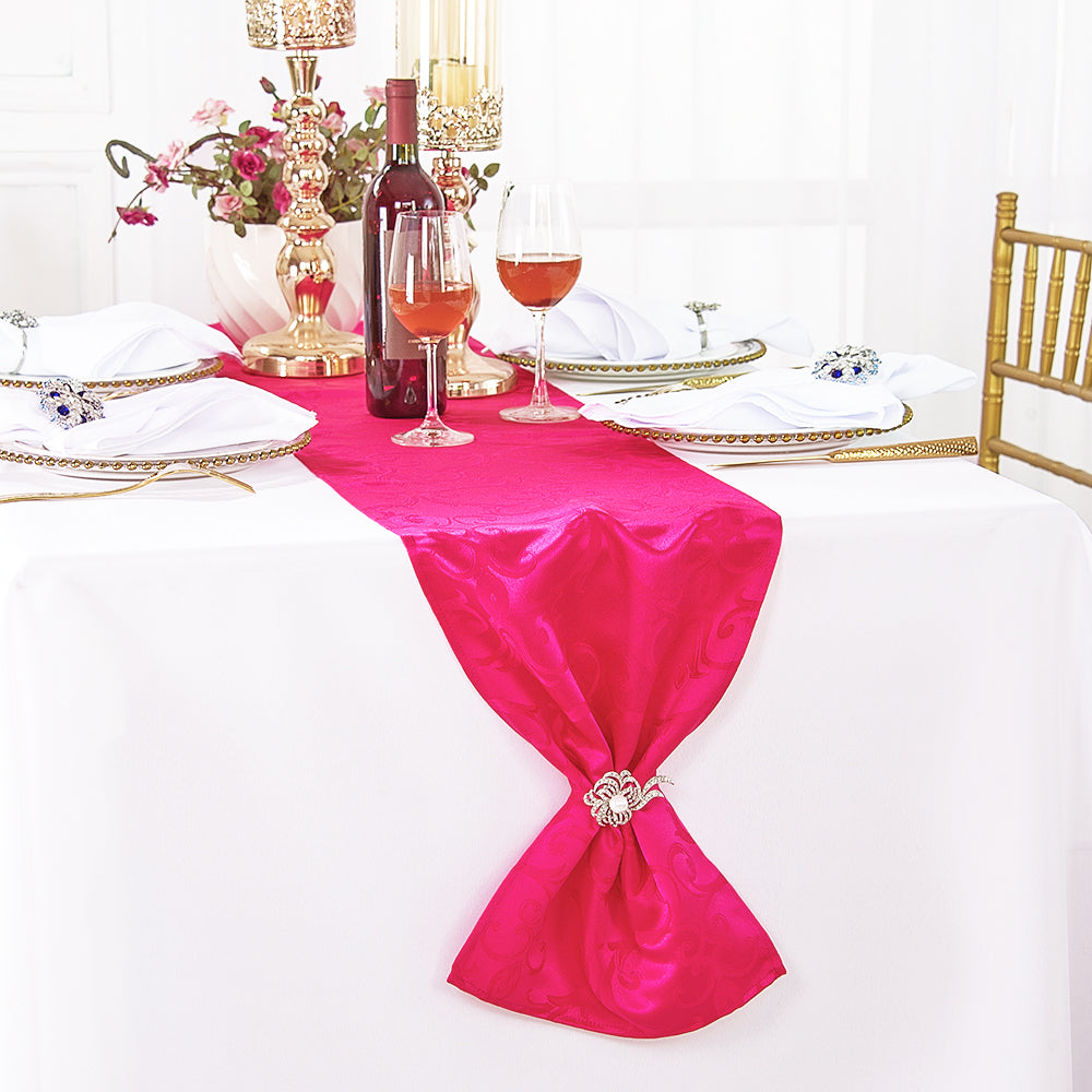 Jacquard Damask Table Runner 12x108 Fuchsia