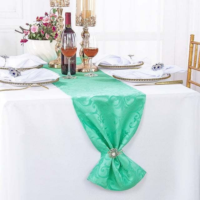 Jacquard Damask Table Runner 12x108 Tiff Blue/Aqua Blue