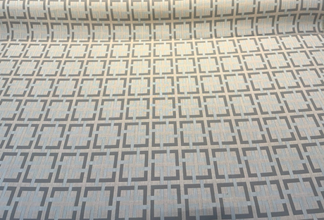 Sunbrella Junction Oasis Acrylic Fabric - Driftwood Gray And Mist Blue Geometric, 54" Width (1 Yard)