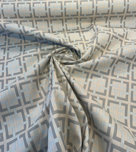 Sunbrella Junction Oasis Acrylic Fabric - Driftwood Gray And Mist Blue Geometric, 54" Width (1 Yard)