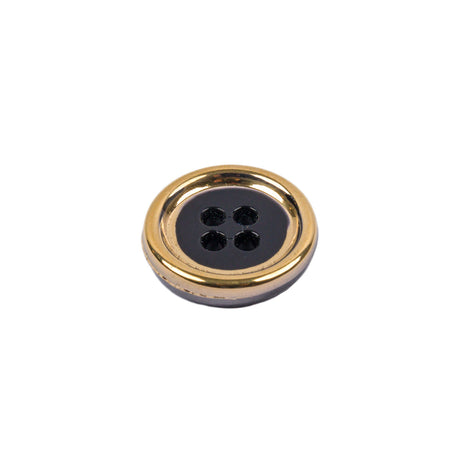 Black and Gold Edged 4-Hole Glass Button - 24L/15mm