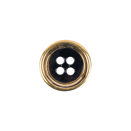 Black and Gold Edged 4-Hole Glass Button - 24L/15mm
