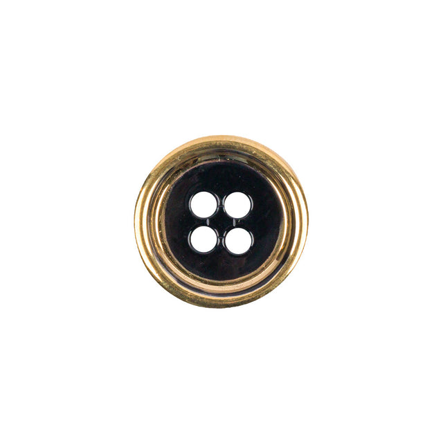 Black and Gold Edged 4-Hole Glass Button - 24L/15mm