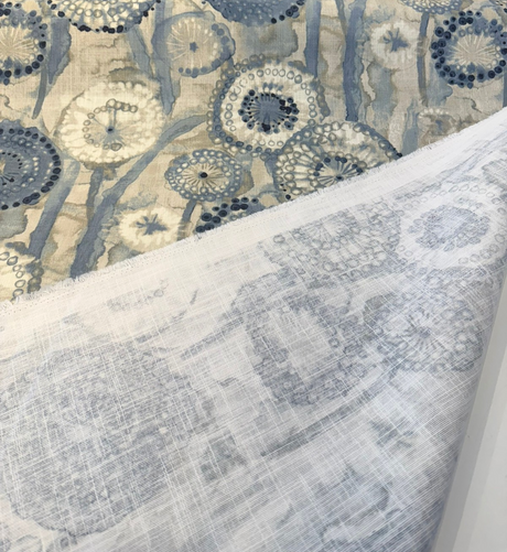 Majorca Denim Cotton Fabric - Abstract Pattern, Denim Blue/Gray/Ivory, 54" Width (By The Yard)