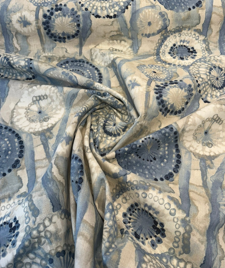 Majorca Denim Cotton Fabric - Abstract Pattern, Denim Blue/Gray/Ivory, 54" Width (By The Yard)