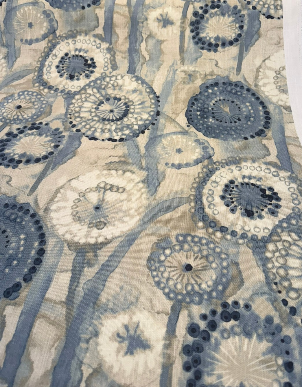 Majorca Denim Cotton Fabric - Abstract Pattern, Denim Blue/Gray/Ivory, 54" Width (By The Yard)
