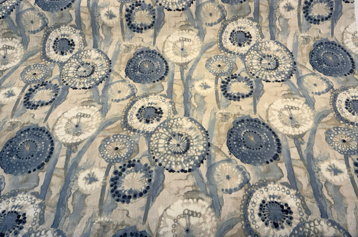 Majorca Denim Cotton Fabric - Abstract Pattern, Denim Blue/Gray/Ivory, 54" Width (By The Yard)