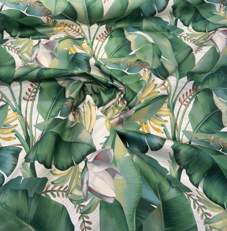 Among Fronds Aloe Cotton Fabric - Leaf Green, Bottle Green, Aloe, Rose, Golden Botanical Print, 54" Width (1 Yard)