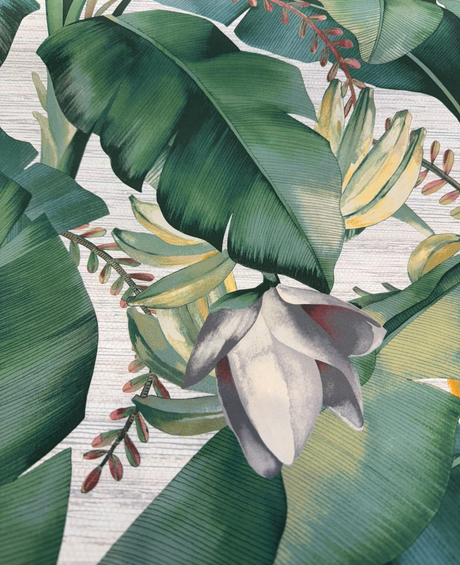 Among Fronds Aloe Cotton Fabric - Leaf Green, Bottle Green, Aloe, Rose, Golden Botanical Print, 54" Width (1 Yard)