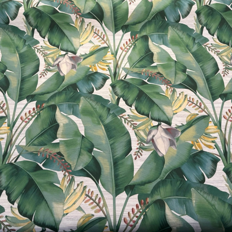 Among Fronds Aloe Cotton Fabric - Leaf Green, Bottle Green, Aloe, Rose, Golden Botanical Print, 54" Width (1 Yard)