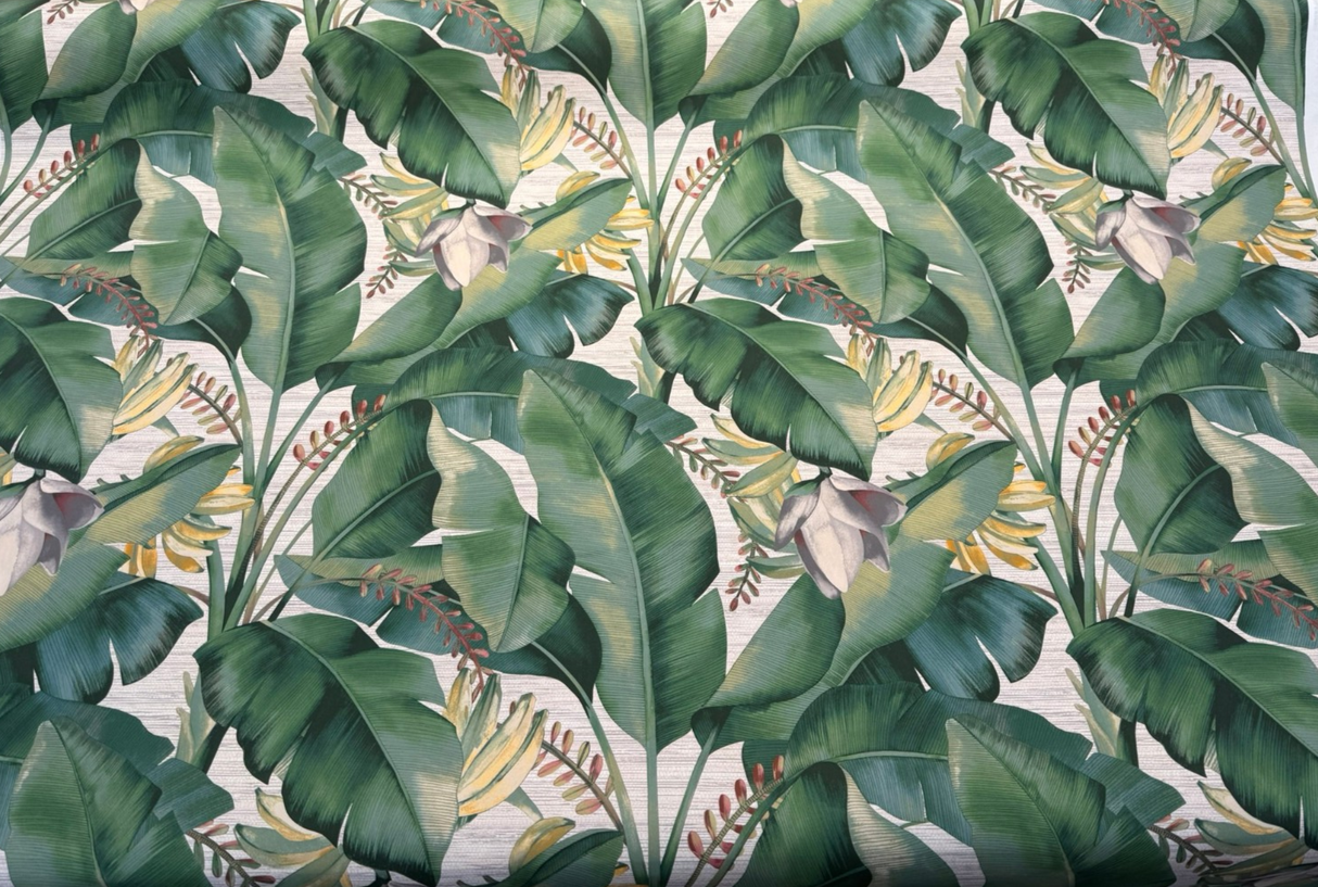 Among Fronds Aloe Cotton Fabric - Leaf Green, Bottle Green, Aloe, Rose, Golden Botanical Print, 54" Width (1 Yard)