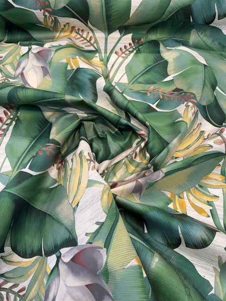 Among Fronds Aloe Cotton Fabric - Leaf Green, Bottle Green, Aloe, Rose, Golden Botanical Print, 54" Width (1 Yard)