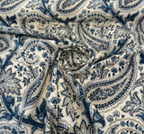 Waverly Plumtree Paisley Ink Linen Cotton Fabric - Blue Ink Paisley, 56" Width (1 Yard)