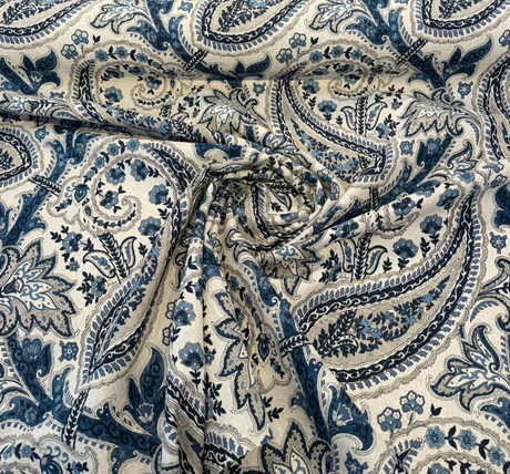 Waverly Plumtree Paisley Ink Linen Cotton Fabric - Blue Ink Paisley, 56" Width (1 Yard)