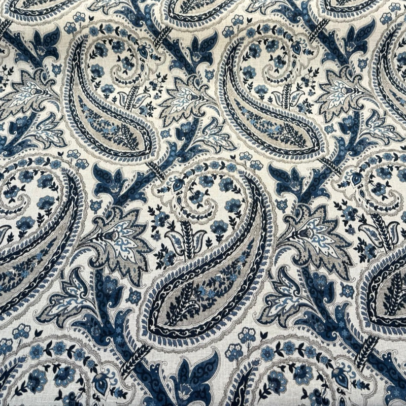 Waverly Plumtree Paisley Ink Linen Cotton Fabric - Blue Ink Paisley, 56" Width (1 Yard)