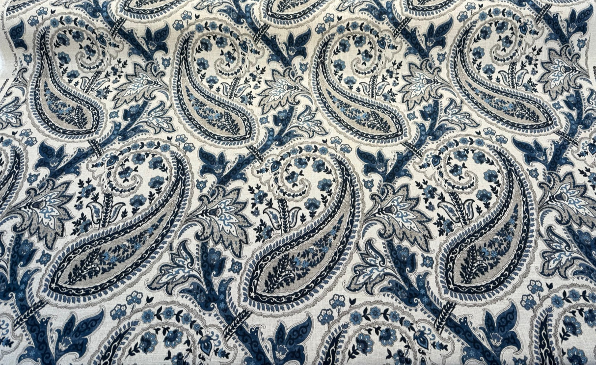 Waverly Plumtree Paisley Ink Linen Cotton Fabric - Blue Ink Paisley, 56" Width (1 Yard)