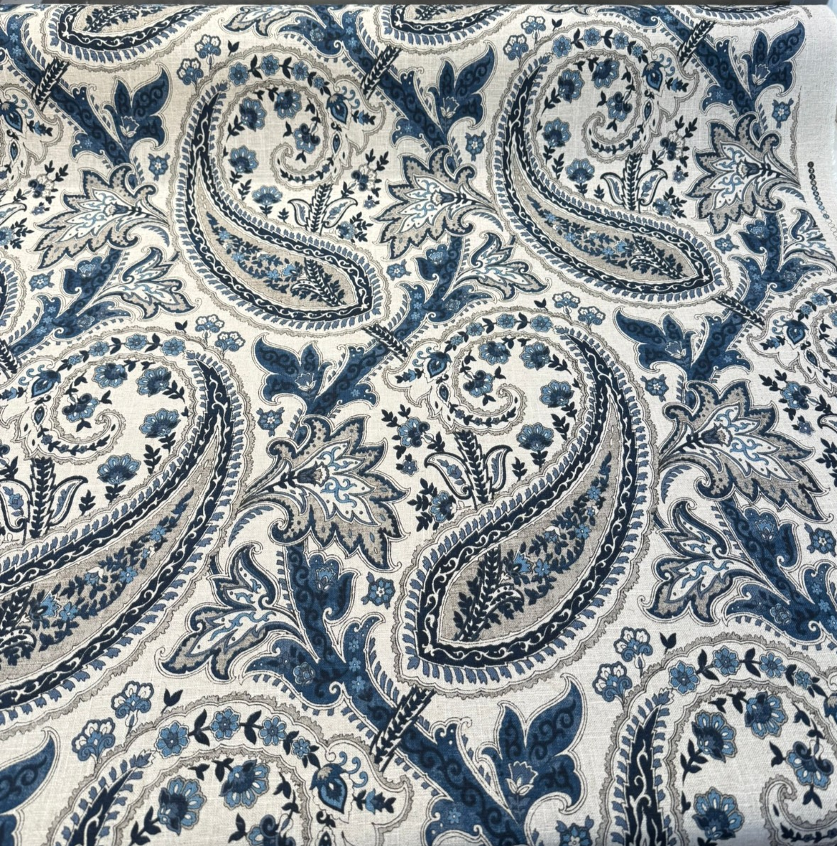 Waverly Plumtree Paisley Ink Linen Cotton Fabric - Blue Ink Paisley, 56" Width (1 Yard)