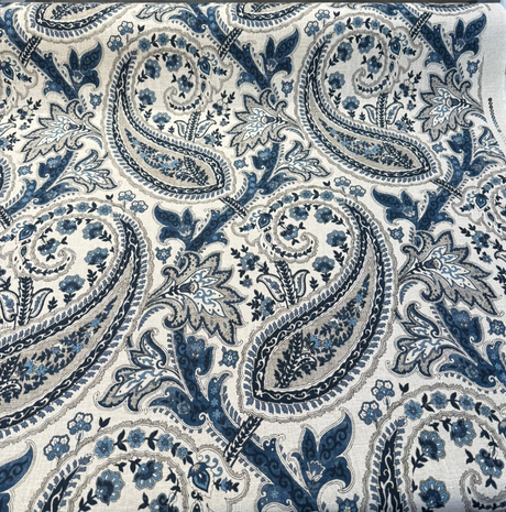 Waverly Plumtree Paisley Ink Linen Cotton Fabric - Blue Ink Paisley, 56" Width (1 Yard)