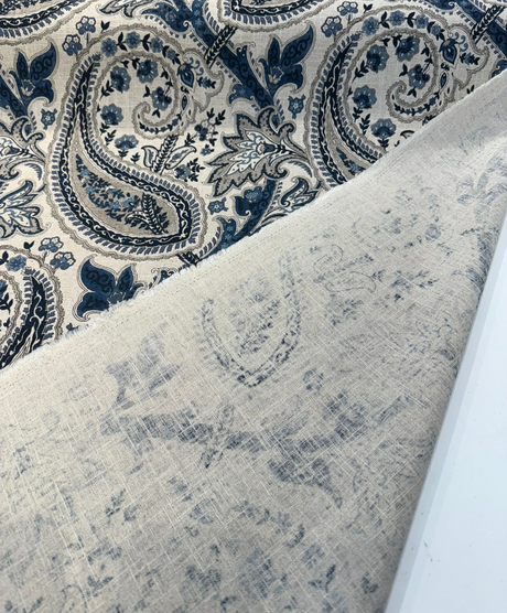 Waverly Plumtree Paisley Ink Linen Cotton Fabric - Blue Ink Paisley, 56" Width (1 Yard)
