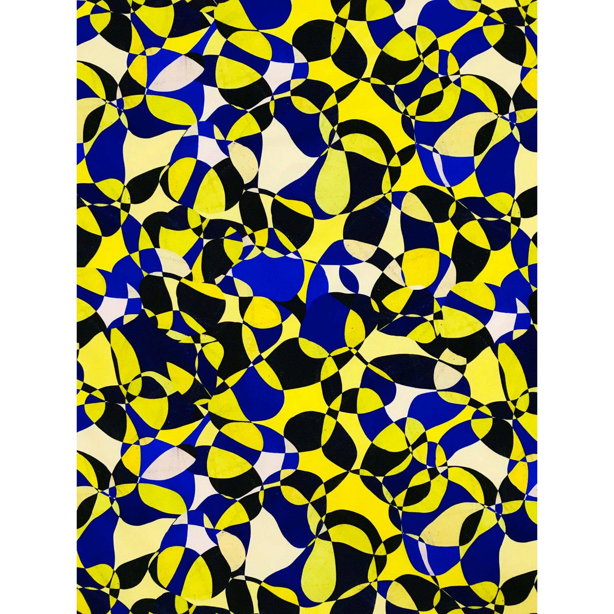 African Print Elastic Knit Fabric - Yellow, Shades Of Blue Chiasoka, 58" Width (1 Yard)