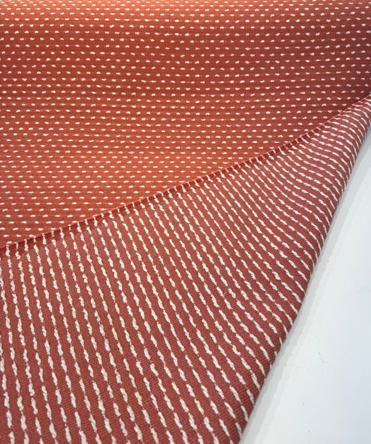 Sunbrella Royale Clay Acrylic Fabric - Terracotta Orange With Ivory Tufted Dots, 54" Width (1 Yard)
