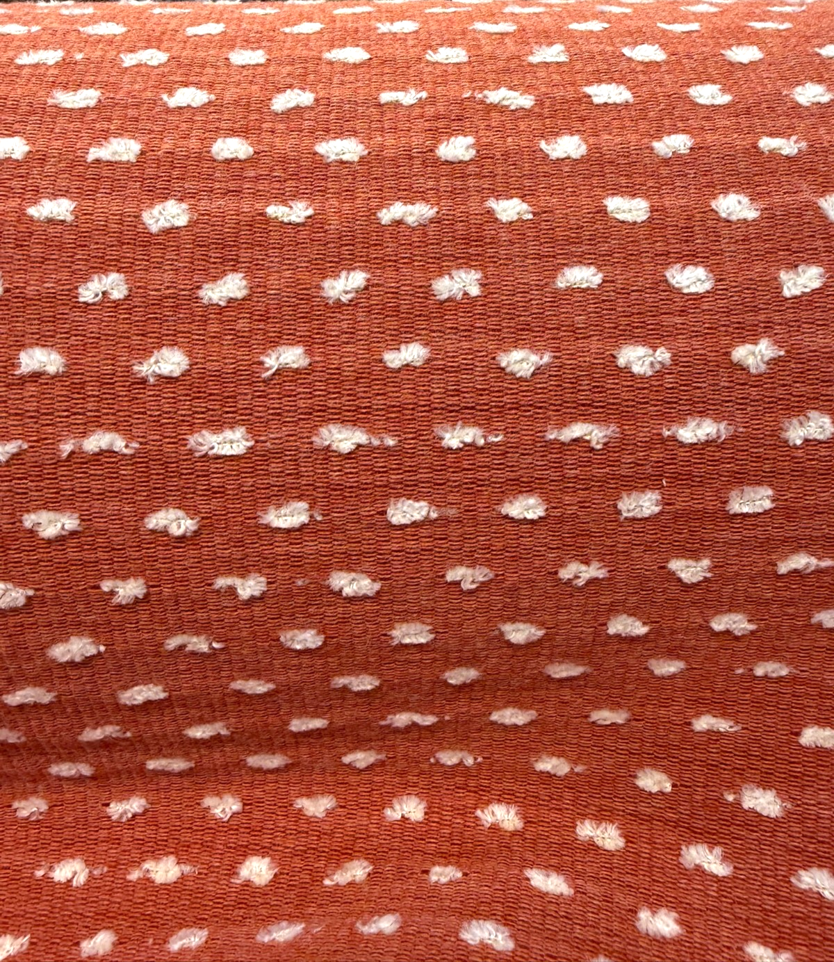 Sunbrella Royale Clay Acrylic Fabric - Terracotta Orange With Ivory Tufted Dots, 54" Width (1 Yard)