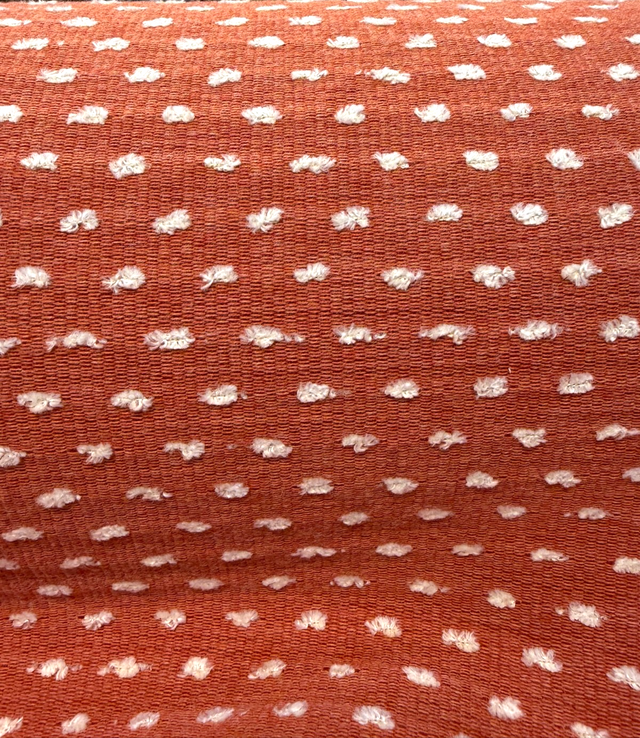 Sunbrella Royale Clay Acrylic Fabric - Terracotta Orange With Ivory Tufted Dots, 54" Width (1 Yard)