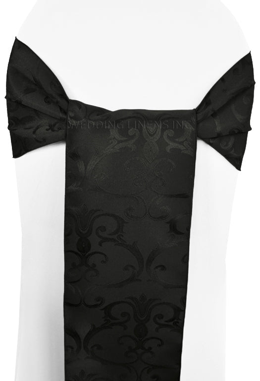 Damask Jacquard Chair Sash Sample 7.5x108 Black