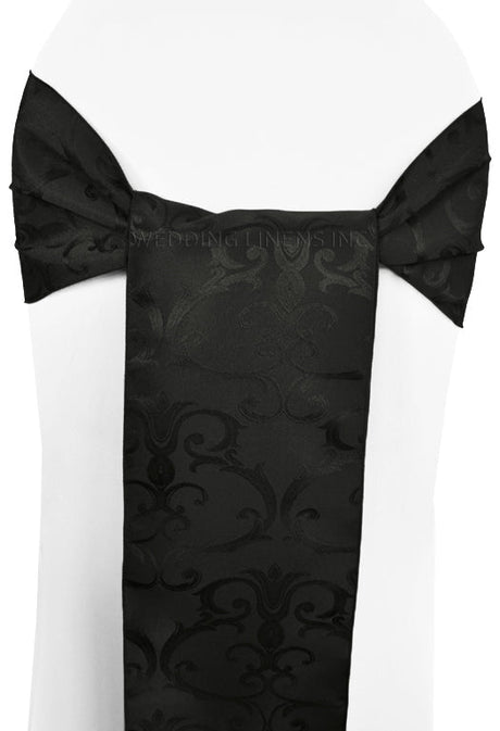 Damask Jacquard Chair Sash Sample 7.5x108 Black