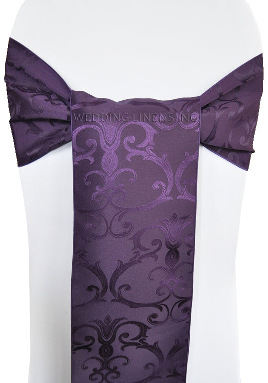 Damask Jacquard Chair Sash Sample 7.5x108 Eggplant