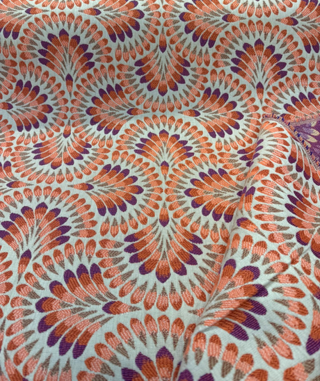 Sunbrella Plume Sunset Sunbrella Acrylic Fabric - Plum Purple/Orange/Taupe Medallion, 54" Width (1 Yard)