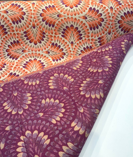 Sunbrella Plume Sunset Sunbrella Acrylic Fabric - Plum Purple/Orange/Taupe Medallion, 54" Width (1 Yard)