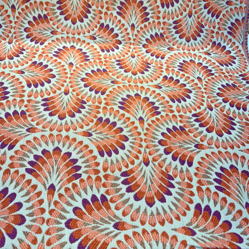 Sunbrella Plume Sunset Sunbrella Acrylic Fabric - Plum Purple/Orange/Taupe Medallion, 54" Width (1 Yard)