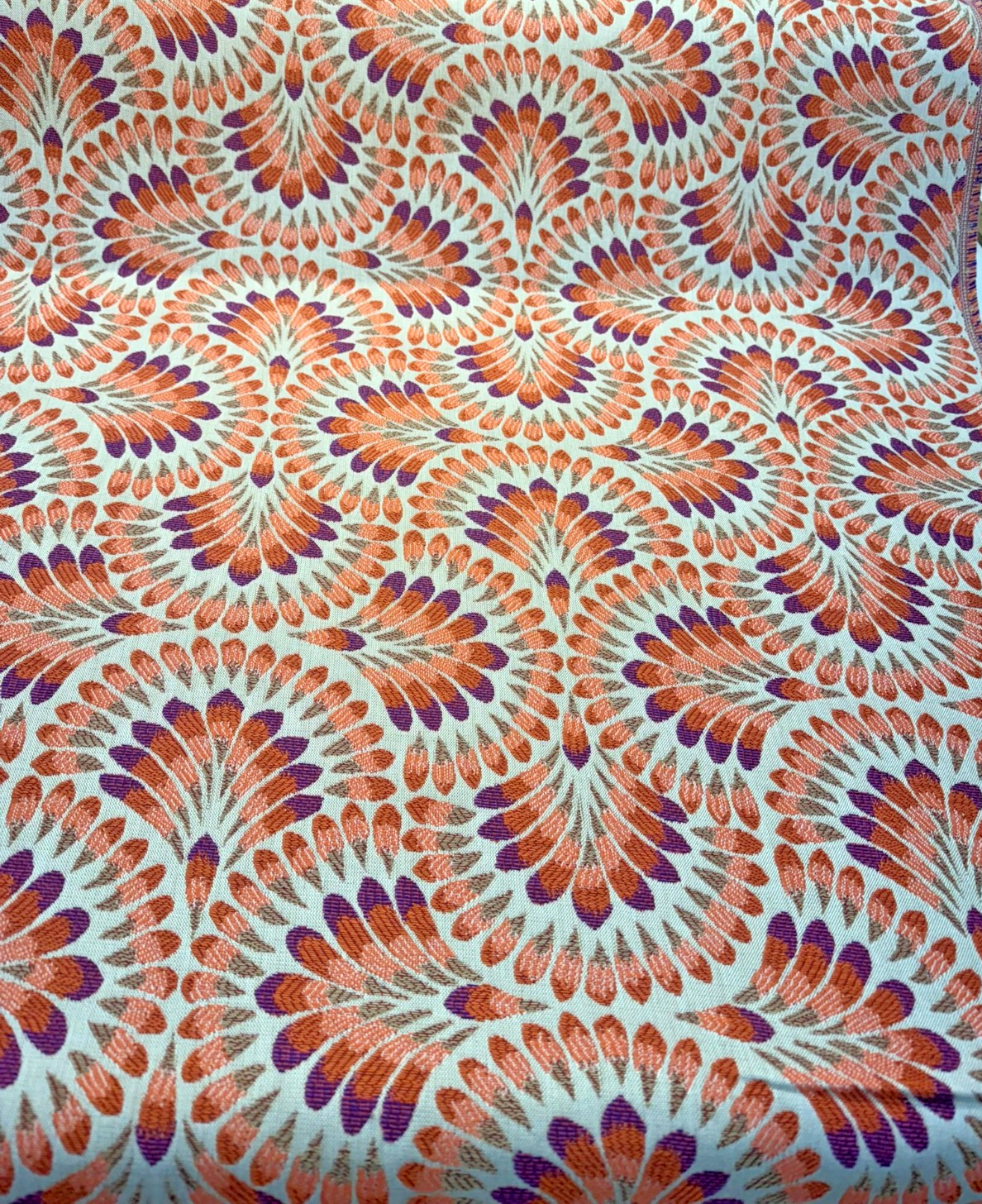 Sunbrella Plume Sunset Sunbrella Acrylic Fabric - Plum Purple/Orange/Taupe Medallion, 54" Width (1 Yard)