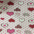 Polka Dot Heart Printed Poly Cotton Fabric - Polka Dot Heart Print, Pink, 59" Width (1 Yard)