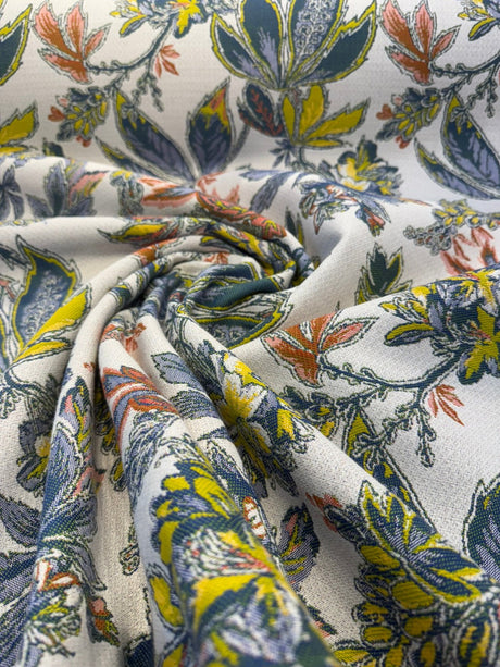 Sunbrella Biba Tropics Sunbrella Acrylic Fabric - Biba Floral Citron/Sangria, Tropical Floral Botanical, 56" Width (1 Yard)