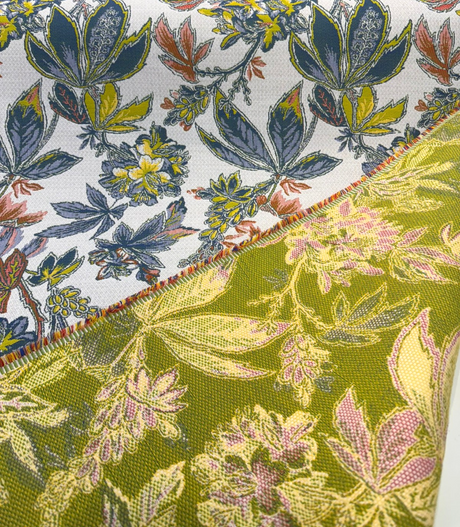 Sunbrella Biba Tropics Sunbrella Acrylic Fabric - Biba Floral Citron/Sangria, Tropical Floral Botanical, 56" Width (1 Yard)