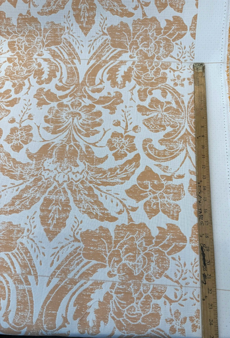 Sunbrella Eleanor Pillow Apricot Sunbrella Acrylic Fabric - Apricot/Soft Gold On White Floral Damask, 56" Width (1 Yard)