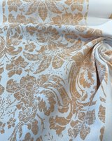 Sunbrella Eleanor Pillow Apricot Sunbrella Acrylic Fabric - Apricot/Soft Gold On White Floral Damask, 56" Width (1 Yard)