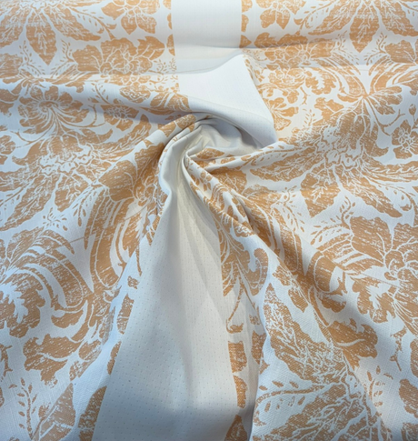 Sunbrella Eleanor Pillow Apricot Sunbrella Acrylic Fabric - Apricot/Soft Gold On White Floral Damask, 56" Width (1 Yard)